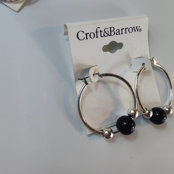 Croft & Barrow Silver Hoop Earrings Set with Red and Black Accents - Picture 3 of 5